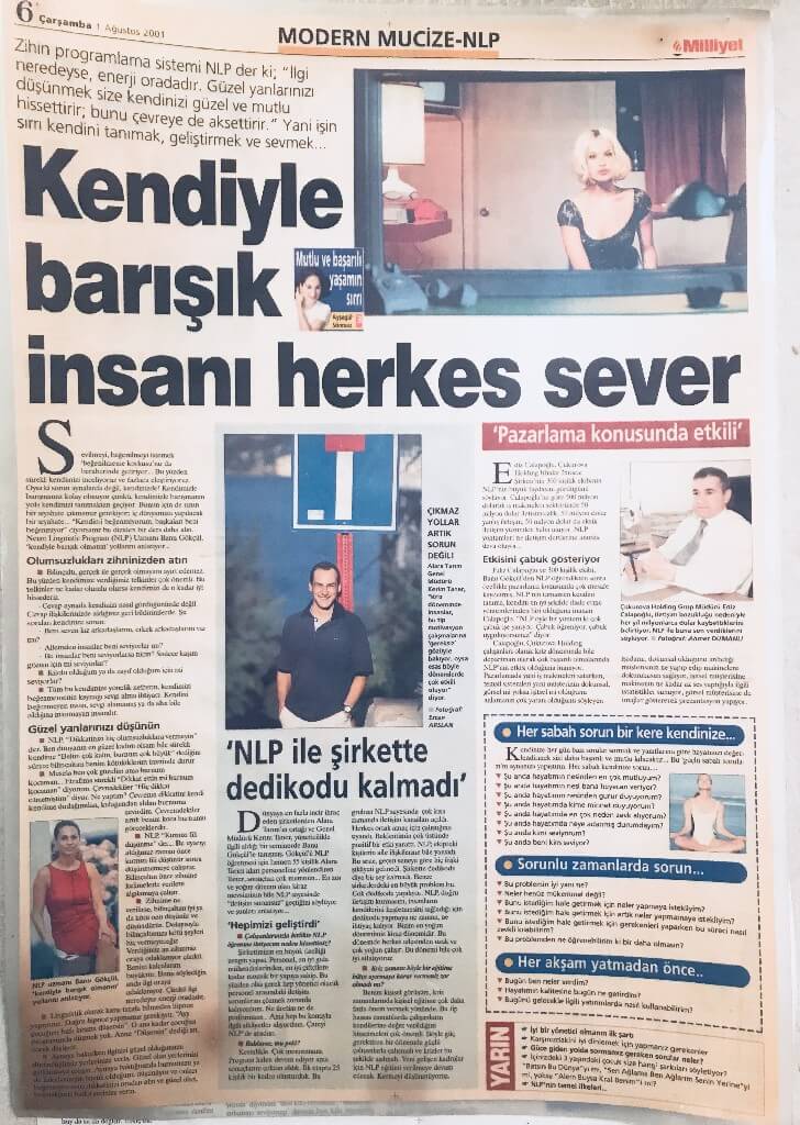 Milliyet gazetesi Kerim Taner şirkette dedikodu kalmadı dedi Davranış Bilimleri Uzmanı Dr.Banu Gökcül NLPyi Türkiyeye getirdi 